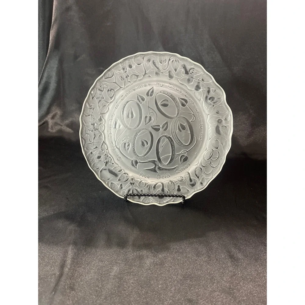 Imperial Glass 1974 Twelve Days of Christmas Five Gold Rings Plate Frosted Clear